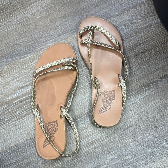 Ancient Greek Sandals Braided Sandals Tan and Gold Size 39 - Picture 1 of 4